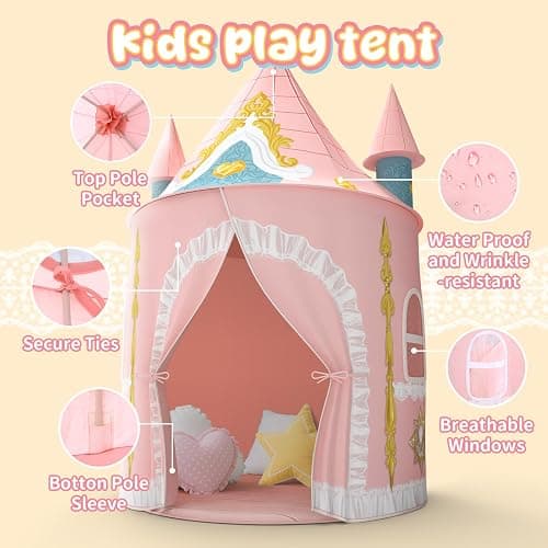 Skirfy Kids Play Tent for Girls Toddler Indoor Princess Tents for Kids Ages 4-8 Large Outdoor Playhouse Castle for Girl Boys 3-5 4-6 Birthday Thanksgiving thumbnail 4