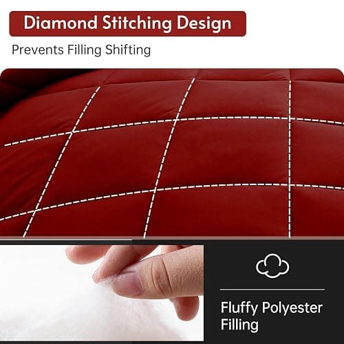 MUXHOMO 7 Pieces Full Comforter Set, Reversible Bed in a Bag Full Size, All Season Bedding Set with Comforter, Flat Sheet, Fitted Sheet, Pillowcases & Shams, Red & Black thumbnail 8