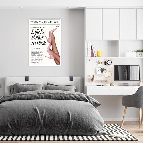 Trendy Baby Pink Poster Funny 70s Posters The New York Press Wall Art Life Is Better in Pink Hot Girl Canvas Prints Preppy Aesthetic Decor for Cool Girly Bedroom Room Home Dorm 16x24inch Unframed thumbnail 5