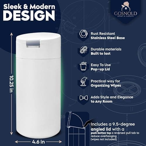 Extra Large Refillable Disinfecting Wet Wipes Dispenser (White) | Fits Clorox, Lysol, Bleach, Sanitizing Wipes | Durable Reusable Wipes Holder for Kitchen, Bathroom, Office | Gosnold Home & Garden - White thumbnail 3