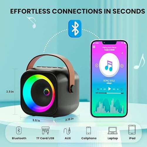Mini Karaoke Machine, Portable Bluetooth Karaoke Speaker with 2 Wireless Microphones and Party Lights for Kids and Adults, Birthday Gifts for Girls Boys Family Home Party thumbnail 3