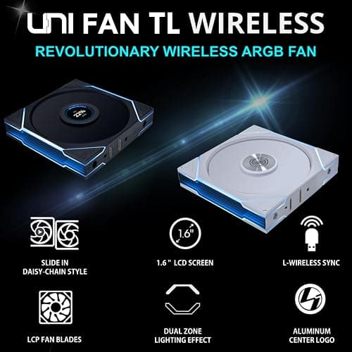 Lian Li UNI Fan TL LCD Wireless 140-Single Pack(Reverse Blade)-2.4 GHz Wireless Signal 140MM ARGB Fan-Infinity Mirror-Daisy-Chain-Lighting Effects-Controller NOT Included&Required-Black (14RTLLCD1W1B) thumbnail 8