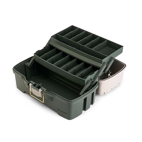 Plano Two-Tray Tackle Box, Green/Tan, Rust-Proof Brass Latch, Top-Access Tray with Deep Storage, Made in the USA, Portable Fishing Gear Storage Organizer thumbnail 5