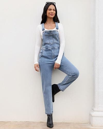 luvamia Women's Casual Stretch Adjustable Denim Bib Overalls Jeans Pants Jumpsuits thumbnail 6