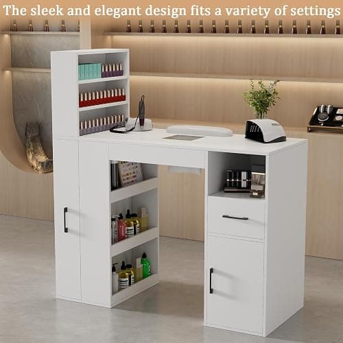 Annzoe Professional Nail Desk for Nail Tech with Storage Cabinet and Fan – Modern Nail Table for Salon, Nail Tech Table with Drawer, Armrest & Dust Collector,Manicure Table Nail Desk thumbnail 7