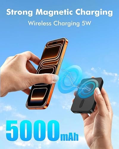 Miady Magnetic Portable Charger Power Bank for iPhone 5000mAh (Black+White) | Mini Portable Charger, Compact 5W Wireless Battery Pack for iPhone 17/16/15/14/13/12 thumbnail 2
