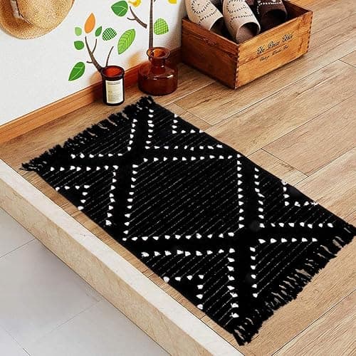 LIVEBOX Boho Black Bathroom Rug 2x3 Bath Mat, Washable Cotton Woven Throw Rugs, Small Accent Rug for Front Door Outdoor Entryway, Kitchen thumbnail 4