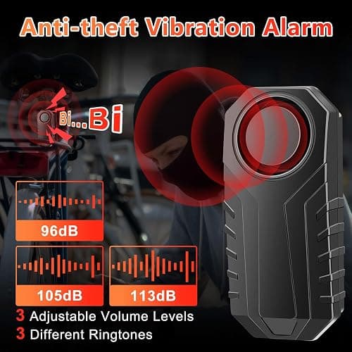 EGIZPY Bike Alarms,Bike Alarm Anti Theft, Bicycle Alarms with Remote,113dB Super Loud Bicycle Vibration Motion Sensor Siren Anti Theft Security System IP65 Waterproof thumbnail 2