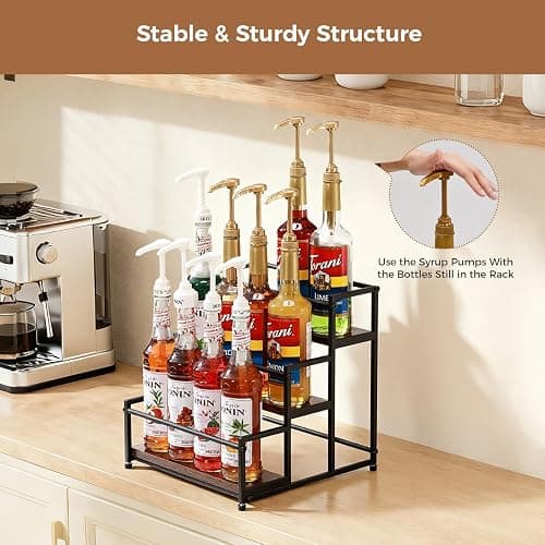 ICOHOT Coffee Syrup Rack Organizer, 3-Tier 12 Syrup Bottles Holder Stand for Coffee Bar, Liquor Bottle Display Shelf Bar Shelf Stand Countertop Rack for Syrup, Wine, Spice thumbnail 4
