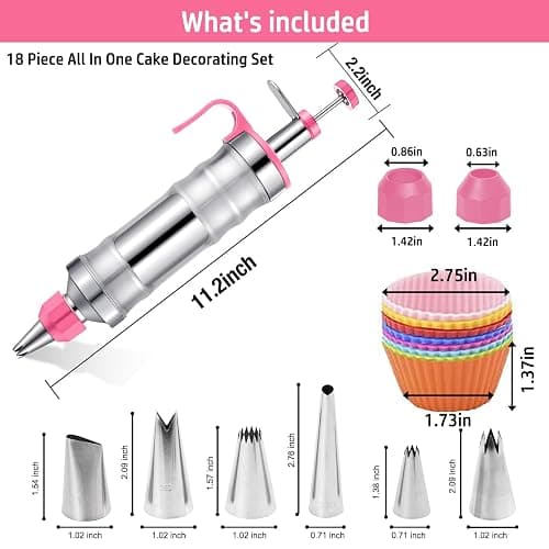 Hendiy Dessert Decorating Syringe Set, Frosting Piping Kit Stainless Steels Cake Decorating Kit with 6 Piping Tips & 9 silicone cupcakes, Cupcake Decorating Kit Piping Bags and Tips Set thumbnail 2