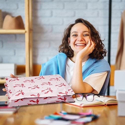 Fuxury Poly Mailers 10x13 Inch 50Pcs Shipping Bags for Clothing Strong Adhesive Shipping Envelopes for Small Business Self Seal Pink Bows Poly Bag Mailing Envelopes thumbnail 2