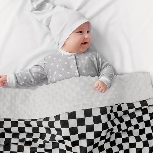 CIVARUA KIDS Checkered Baby Blankets for Boys, Comfy Durable Blanket with Double Layer Dotted Backing Checkerboard Grid Chessboard Gingham Bed Blankets for Newborn Infants Black, 30x40 Inches thumbnail 6