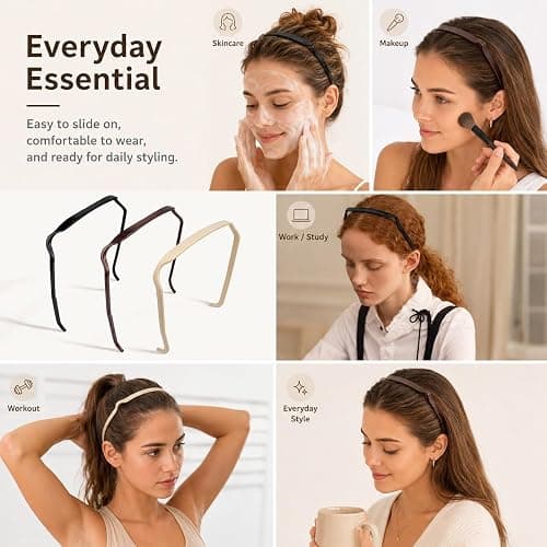 Square Invisible Headband for Curly Thick Hair, Brown and Black, Large, 3 Pack thumbnail 5