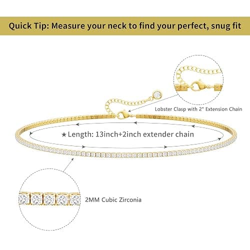 Robaice Tennis Necklace for Women, 14K Gold Plated/Silver Sparking Cubic Zirconia Tennis Chain, Dainty Rhinestone Choker Necklaces Jewelry for Women thumbnail 5