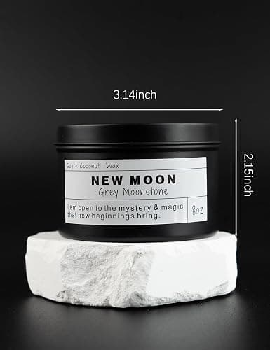 New Moon Gray Moonstone New Beginnings Ritual Energy Gift Grounding Manifestation Intention De-Stress Good Fortune Success Protection Meditation Magic Hande Made Candle(8oz). thumbnail 5