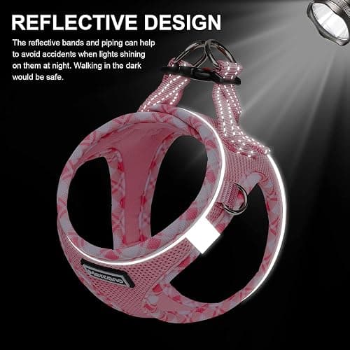 Mercano Soft Mesh Dog Harness and Leash Set, No-Chock Step-in Reflective Breathable Lightweight Easy Walk Vest Harnesses with Safety Buckle for Small Dogs, Cats (Pink, S) thumbnail 6