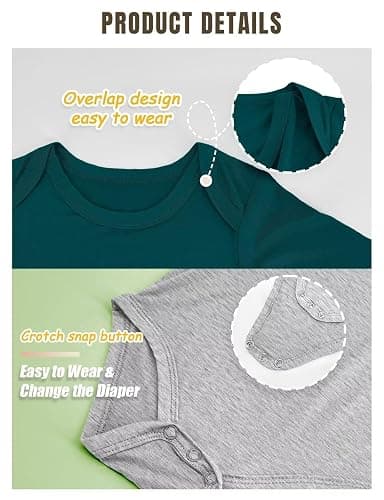Baby Boys Girls Long Sleeve Bamboo Rayon Bodysuit Infant Soft Romper 3 Pack | Soft, Breathable, Stretchy, Skin Friendly, Newborn, Soild, One-Piece, Jumpsuit, Unisex, Quick Dry, Snap Closure, Preemie thumbnail 2
