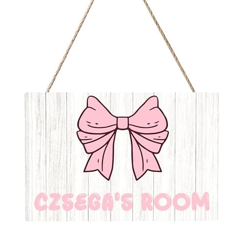 CZSEGA Personalized Pink Bow Name Signs For Room Customized Wooden Door Sign Bedroom Hanging Sign Wall Decor - Image 1