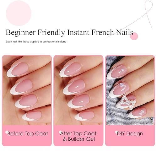 Canvalite French Tip Press on Nails - 300Pcs Pre-Colored Short Gel Nail Tips, Quick and Easy Almond Fake Nails With Designs, DIY French Tip, Pink White thumbnail 4