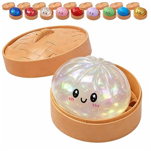 Dumpling Squishy, Glitter Dumpling, Colorful Squishy Dumplings with Box, Soft Squeeze Toy for Stress Relief (White) - Image 1