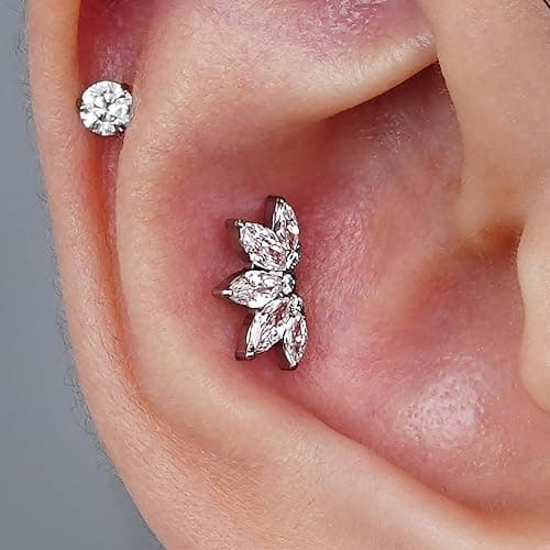 FINE4U 1PC ASTM F136 Titanium 16G Flatback Stud for Tragus, Helix, Conch 6mm 8mm - Screw on Cartilage Earring Piercing Jewelry thumbnail 3