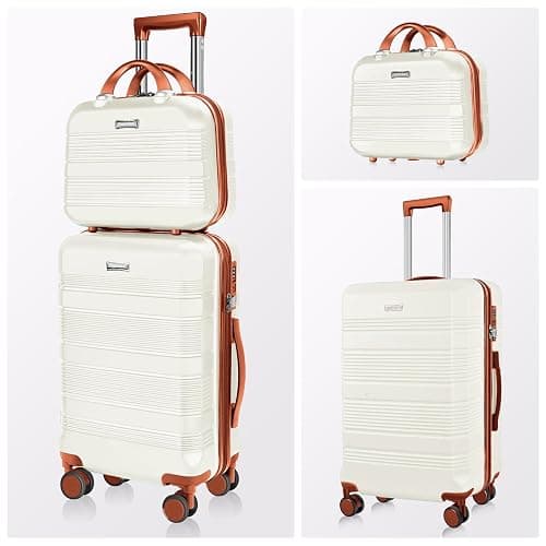 GigabitBest Carry On Luggage 22x14x9 Airline Approved, Hard Case Luggage Sets 2 Piece, PC+ABS Small Luggage Suitcase with TSA Lock & Spinner Wheels (14/20) - Beige Brown thumbnail 8