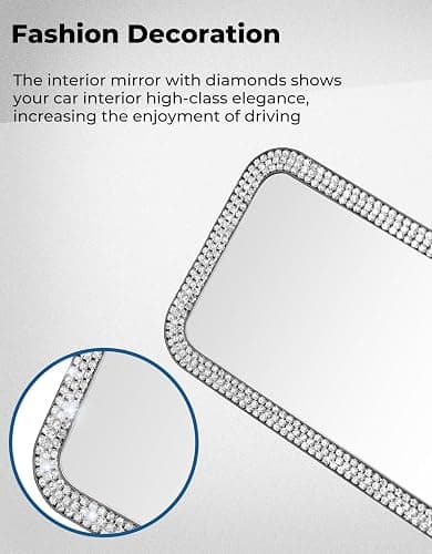 JOYTUTUS Rear View Mirror, Universal 12 Inch Panoramic Rearview Accessories with Bling Rhinestones Crystal Diamonds Edge, Interior Clip-on Wide Angle Rear View Mirror -White thumbnail 5