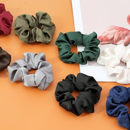 IVARYSS Scrunchies for Hair Sleep, Premium Satin Soft Than Silk for Women Curly Hair, Cute Bands Ties for Girls Thin | Thick Hair Styling, 12 Pack, Black thumbnail 5