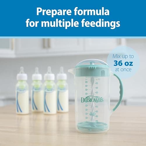 Dr. Brown's Baby Formula Mixing Pitcher with Adjustable Stopper, Locking Lid, & No Drip Spout, 32oz, BPA Free, Blue thumbnail 4