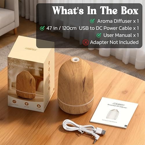 Essential Oil Diffuser, 100ml Aromatherapy Diffuser, Mini Ultrasonic Diffuser for Essential Oil, Home, Office, Cool Mist Humidifier with 7 Led Light, Auto Shut-Off, Wood Grain thumbnail 8