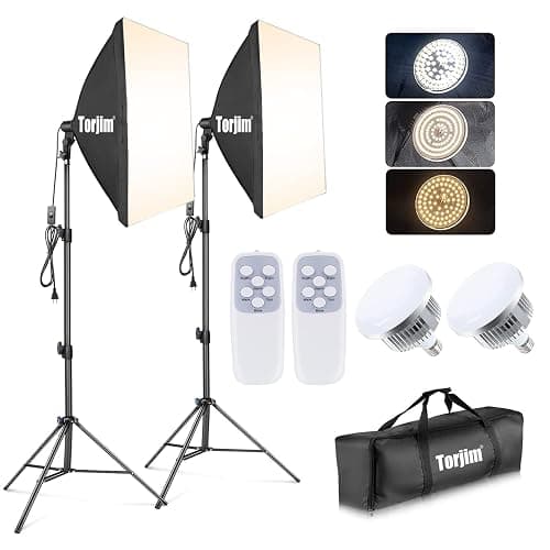 Torjim Softbox Photography Lighting Kit, 2Pcs 27" x 27" Professional Soft Box | 3000K-7500K 85W LED Bulbs with Remote, Photography Continuous Lighting Kit for Studio Lights, Portrait, Video Recording - Image 1