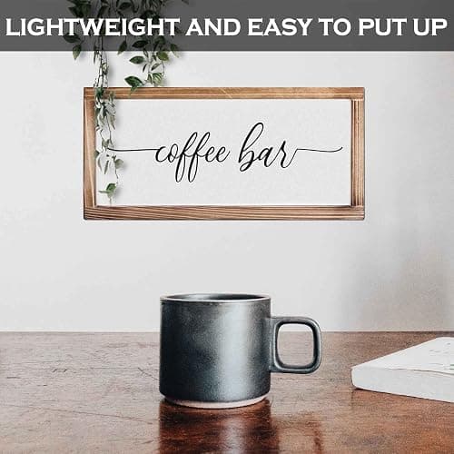 Coffee Bar Sign Decor 8x17 Inch, Coffee Sign Decor, Wooden Kitchen Wall Art | Easy Wall Mount Farmhouse Decor, Home Cafe Station Countertop Display, Housewarming Coffee Lover Gift, Breakfast Nook Styling thumbnail 9