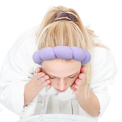 Zkptops Spa Headband for Washing Face Wristband Set Sponge Makeup Skincare Headband Terry Cloth Bubble Soft Get Ready Hairband Women Girl Puffy Padded Headwear Non Slip Thick Hair Accessory(Purple) thumbnail 9