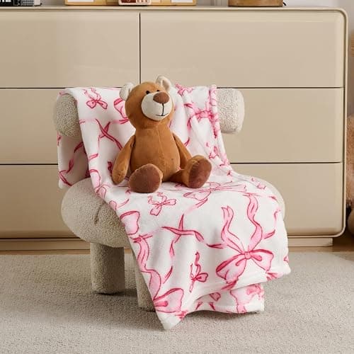 Pink Bow Baby Blankets for Girls-Soft Cute Fleece Baby Blanket-Fluffy Infant Newborn Toddler Receiving Blankets for Crib Stroller, Pink Bow Decorate Festivals Birthdays, 30x40 Inches thumbnail 3