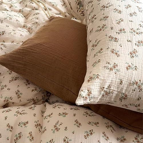 AShanlan Doppelte Musselin Bettwäsche 220x240 cm Baumwolle Vintage Blumenmuster Bettwäsche-Sets ÖKO-TEX Zertifizierte 1 Bettbezug und 2 Kissenbezüge 80x80 cm mit Reißverschluss thumbnail 5
