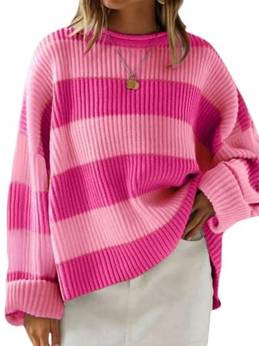 Simier Fariry Women Fall Oversized Pullover Sweater Drop Shoulder Long Sleeve Comfy Knitwear Retro Stripe Casual Outfit 2025 - Image 1