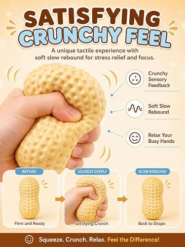 Crunchy Peanut Squishy ASMR Feel Slow Rising Squishies Stress Ball | Squeeze Stress Stick Squishies Slow Rising Squeeze Portable Calming Anxiety Relief Tool for Adults thumbnail 3