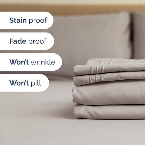 Queen Size 4 Piece Sheet Set - Comfy Breathable & Cooling Bed Sheets Set - Hotel Luxury Bedding for Women, Men, Kids, Teens, Boys & Girls - Deep Pockets, Soft and Wrinkle Free - Oeko-Tex - Light Grey thumbnail 5