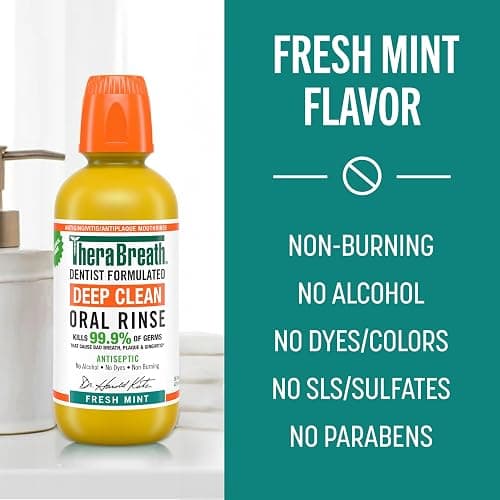 TheraBreath Deep Clean Mouthwash, Antiseptic Benefits, Fresh Mint Flavor, Dentist Formulated, Alcohol Free, 16 fl oz (Pack of 2) thumbnail 6