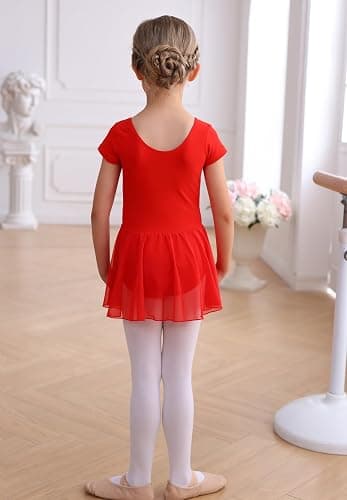 MdnMd Toddler Ballet Leotards for Girls Dance Leotards with Skirt Gymnastic Ballerina Outfit Dress Classic Short Sleeve thumbnail 5