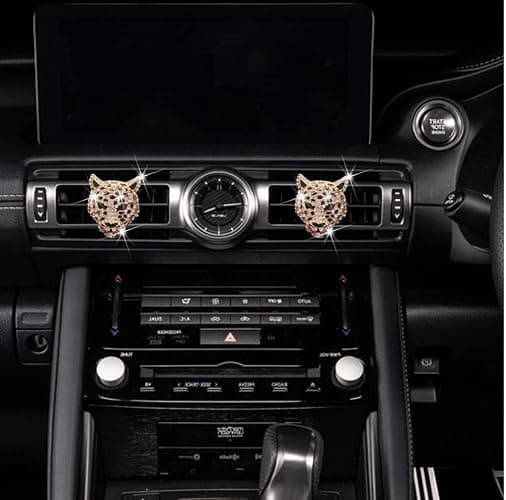 2PCs Golden Bling Leopard Air Freshener Vent Clip Rhinestone Car Decoration Interiors Accessory thumbnail 3