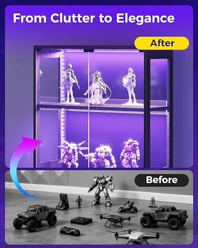 AODK Display Case with RGB Lights, 4-Tier Display Cabinet with Glass Doors and Storage Shelves, Glass Display Cabinet Shelf for Collectibles, Black Curio Cabinet for Game Room thumbnail 6