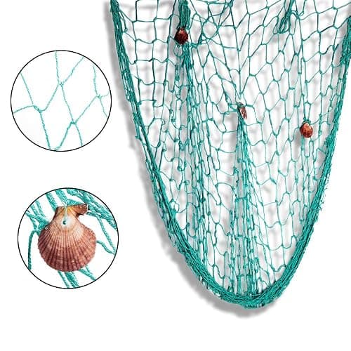 Rosoz Nature Fish Net Wall Decoration with Shells, Ocean Themed Wall Hangings Fishing Net Party Decor for Pirate Party,Wedding,Photographing Decoration (Aqua) thumbnail 6