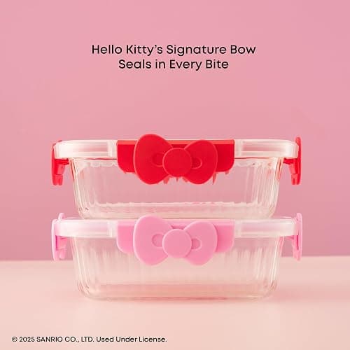 JoyJolt Sanrio Hello Kitty Fluted Glass Food Storage Containers with Lids, 2x Airtight Glass Storage Containers with Lids for Kitchen, Reusable Lunch Meal Prep Container, Cute Hello Kitty Gifts thumbnail 7