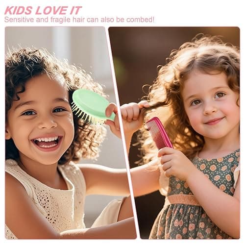 HOFASON 28 Pieces Bulk Mini Wet Hair Brush & Mini Combs Set for Kids Girls Women, Easter Basket Stuffers, Bridesmaid Gifts, Spa Party Supplies, 14 Travel Small Brush and 14 Fine Wide Hair Combs thumbnail 5
