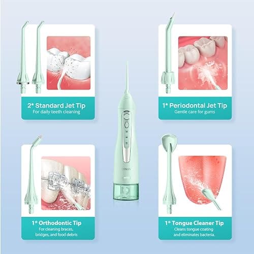 COSLUS Water Dental Flosser Teeth Pick: Portable Cordless Oral Irrigator 300ML Rechargeable Travel Irrigation Cleaner IPX7 Waterproof Electric Flossing Machine for Teeth Cleaning C20(F5020E) Green thumbnail 8