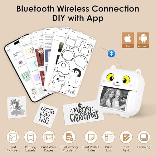Mini imprimante Portable, Thermique Photo Portable, imprimante de Poche, Imprimante Photo Thermique sans Encre avec 13 Rouleaux de Papier, imprimante Bluetooth et WiFi, pour Notes, Images, Photos thumbnail 5
