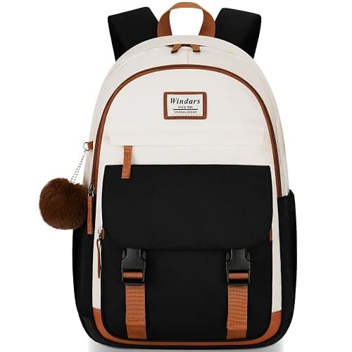 WINDARS School Backpack for Teen Girls, Cute College Backpacks for Women Students Aesthetic Bookbag Large 15.6 Inch Laptop Bag Middle School Travel Back Pack (Beige-Black-Brown) - Image 1