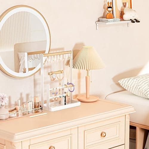 ProCase Jewelry Stand Holder Organizer, 4-Tier Necklace Holder with Ring Tray, 10 Hooks Necklaces Hanging Small Jewelry Display Storage Tower Tree for Bracelets Earrings Watches -Medium, White thumbnail 8