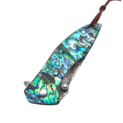 ALBATROSS Pocket Knife Abalone Seashells 7.25" Modern Damascus Steel Knife Frame Lock Folding Knife Gift Box - HGDK021B thumbnail 5